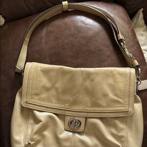 Coach Tan Leather Shoulder Bag with Turnlock Closure